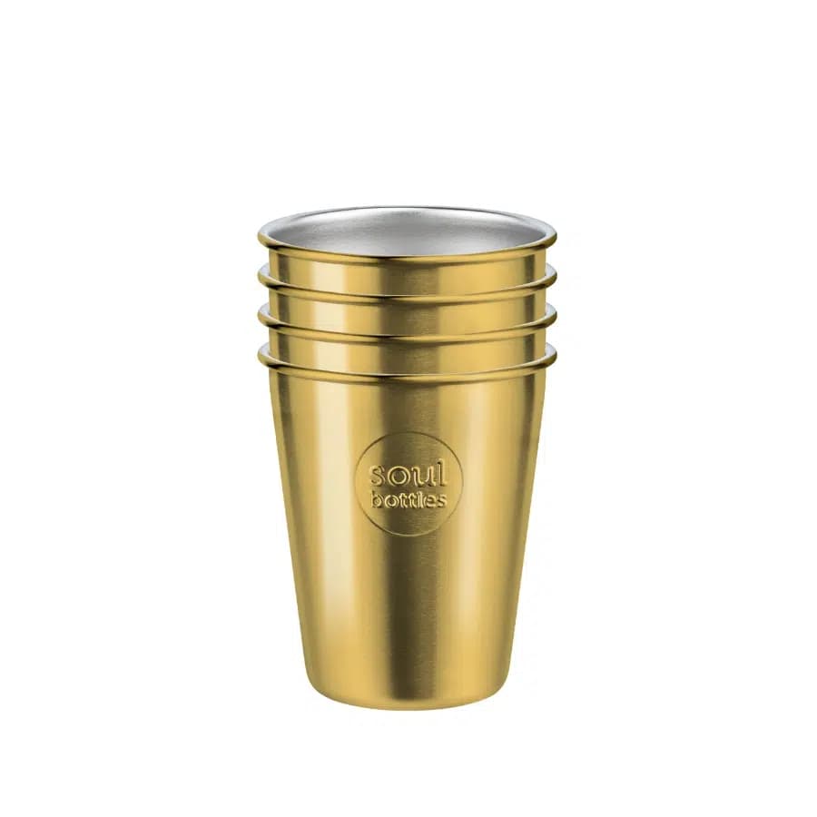 Soulbottles Nerezové kelímky na pití 4 ks Gold 300ml - náhled 1