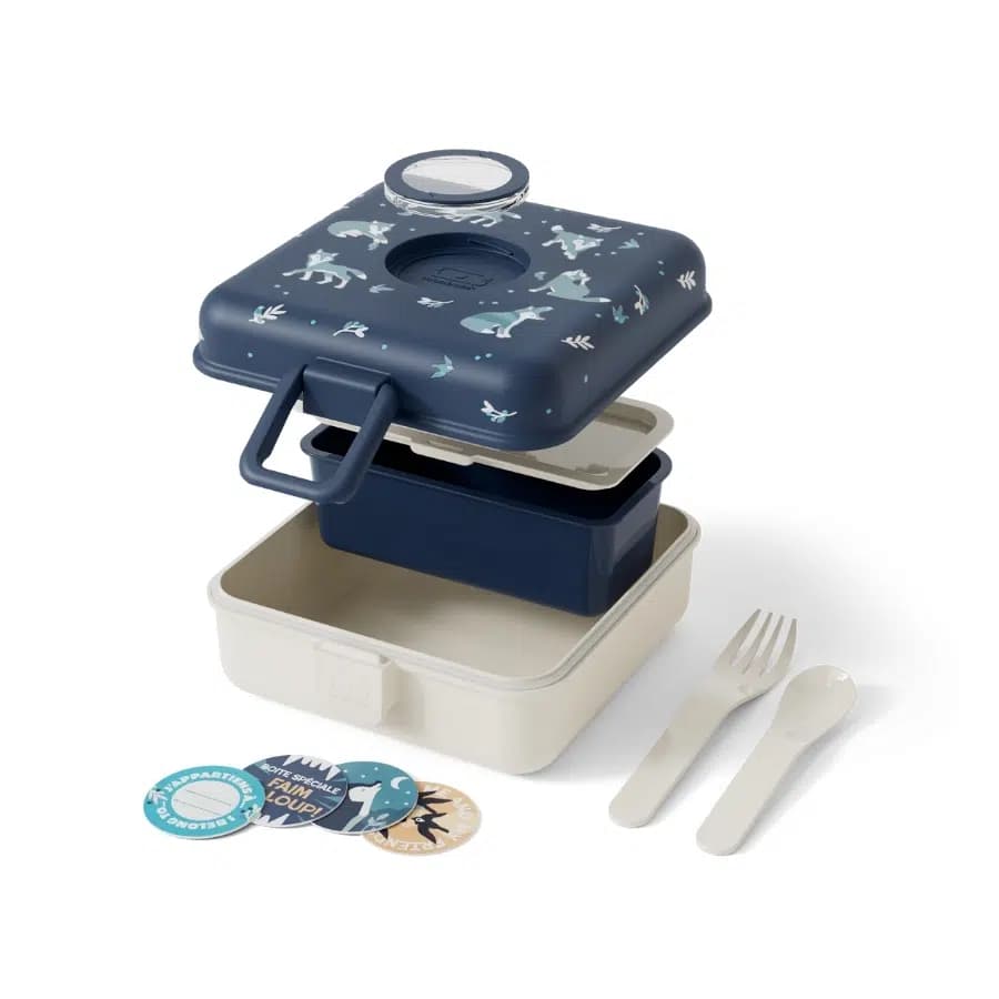 Monbento Dětský svačinový bento box na jídlo Snacky Blue Wolf 850ml - náhled 2