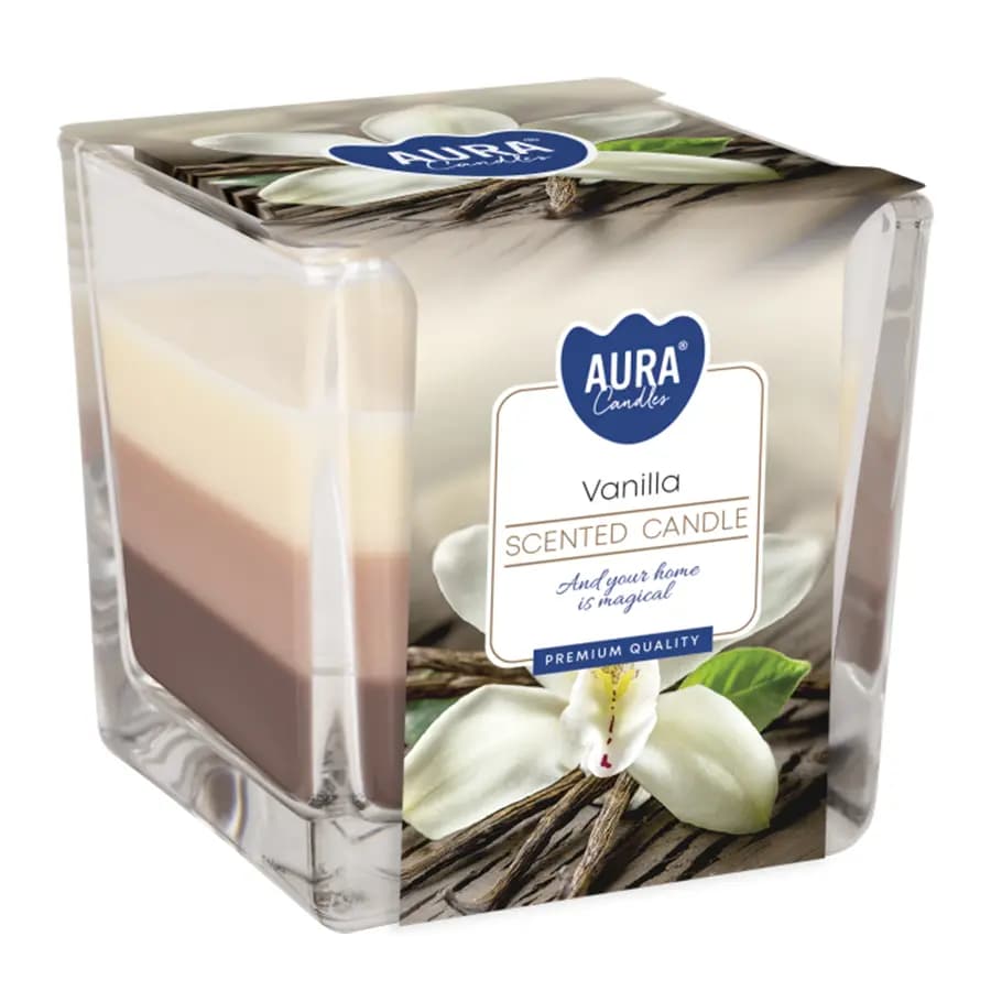 Bispol Tříbarevná vonná svíčka ve skle - Vanilla 170 g