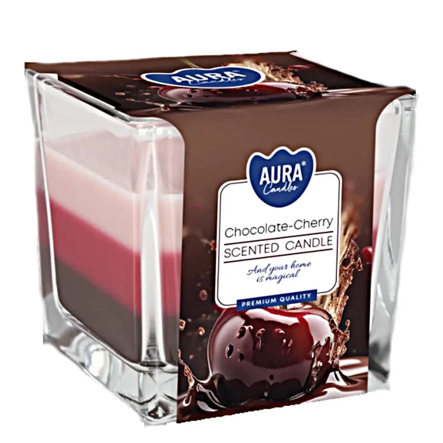 Bispol Tříbarevná vonná svíčka ve skle - Chocolate Cherry 170 g