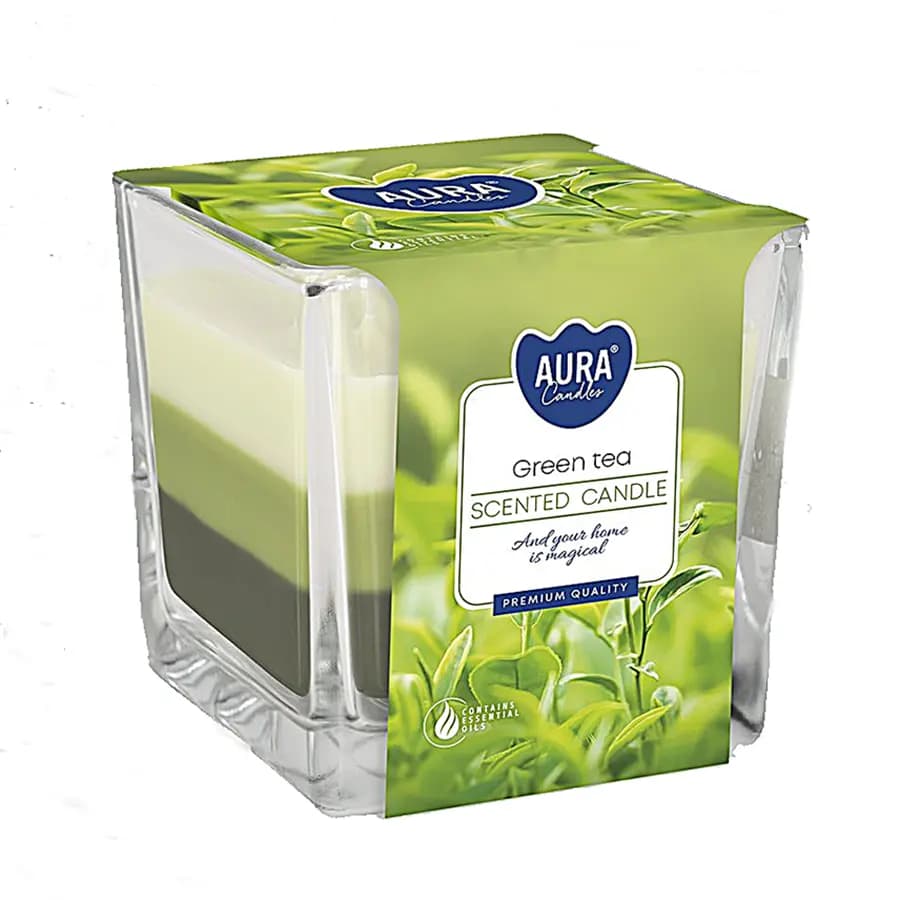 Bispol Tříbarevná vonná svíčka ve skle - Green Tea 170 g