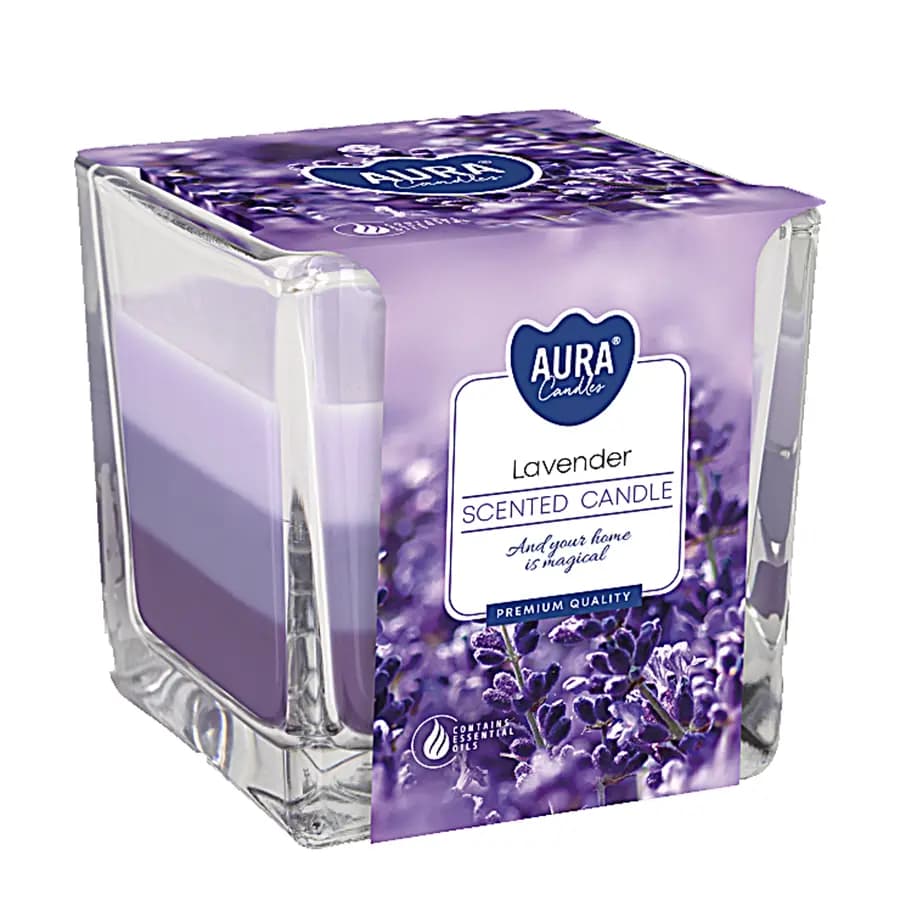Bispol Tříbarevná vonná svíčka ve skle - Lavender 170 g