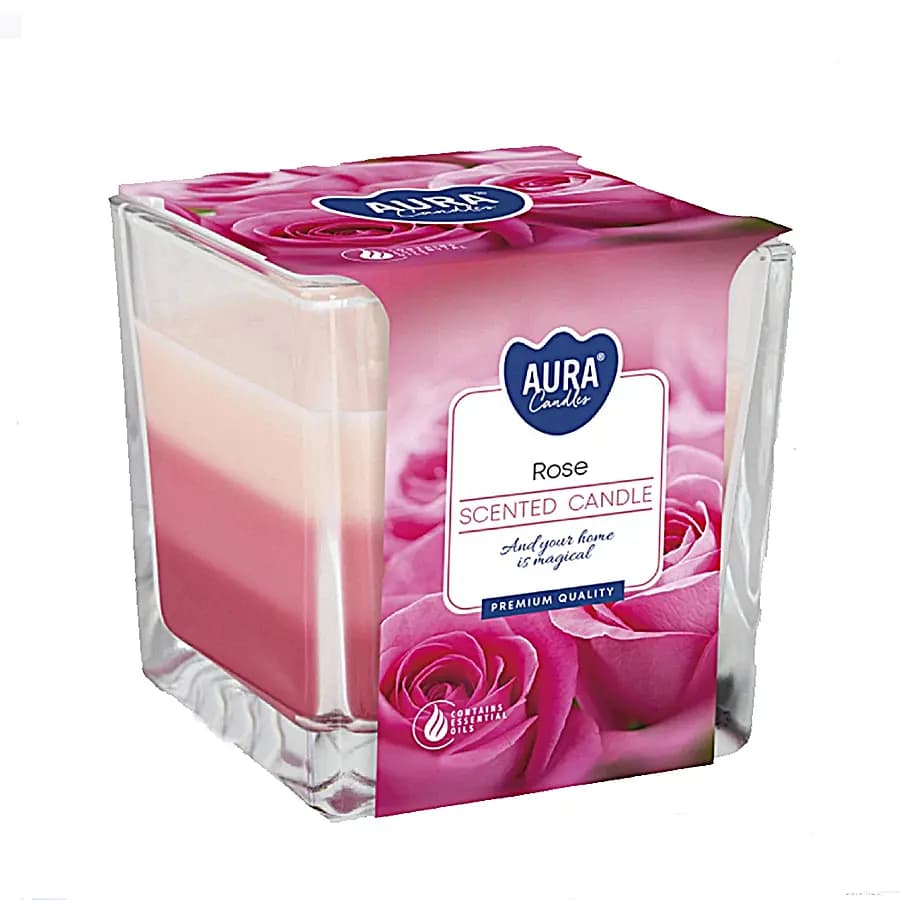 Bispol Tříbarevná vonná svíčka ve skle - Rose 170 g