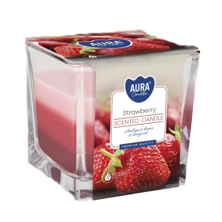 Bispol Tříbarevná vonná svíčka ve skle - Strawberry 170 g