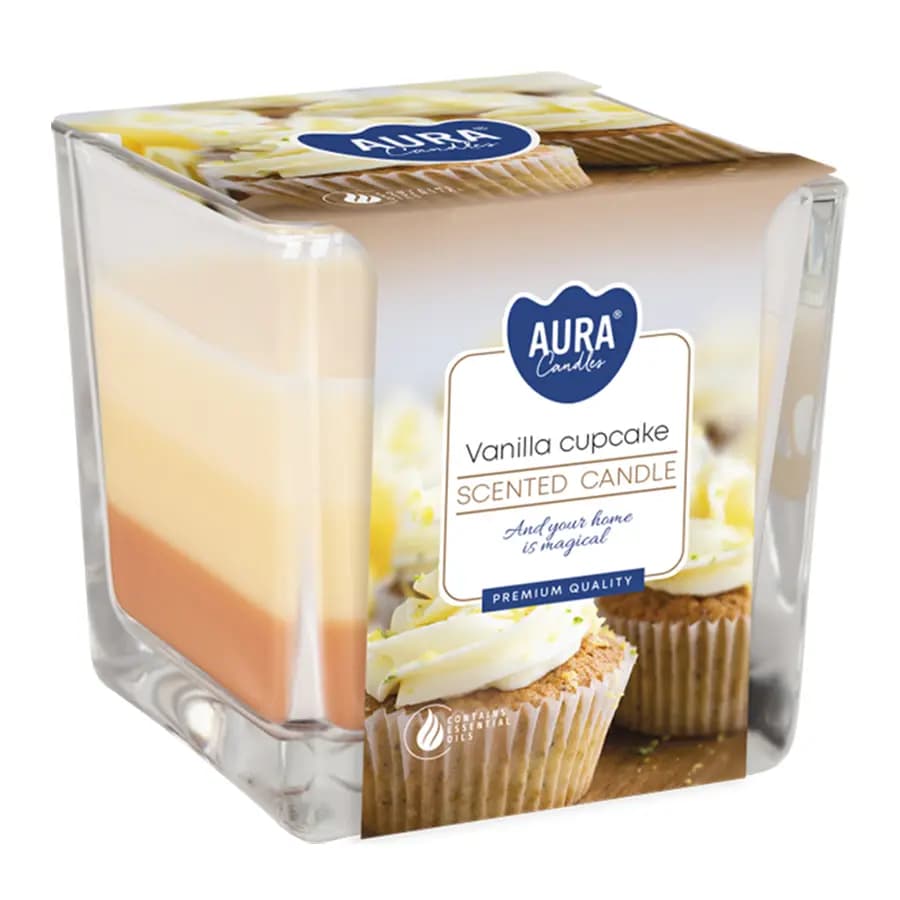 Bispol Tříbarevná vonná svíčka ve skle - Vanilla Cupcake 170 g